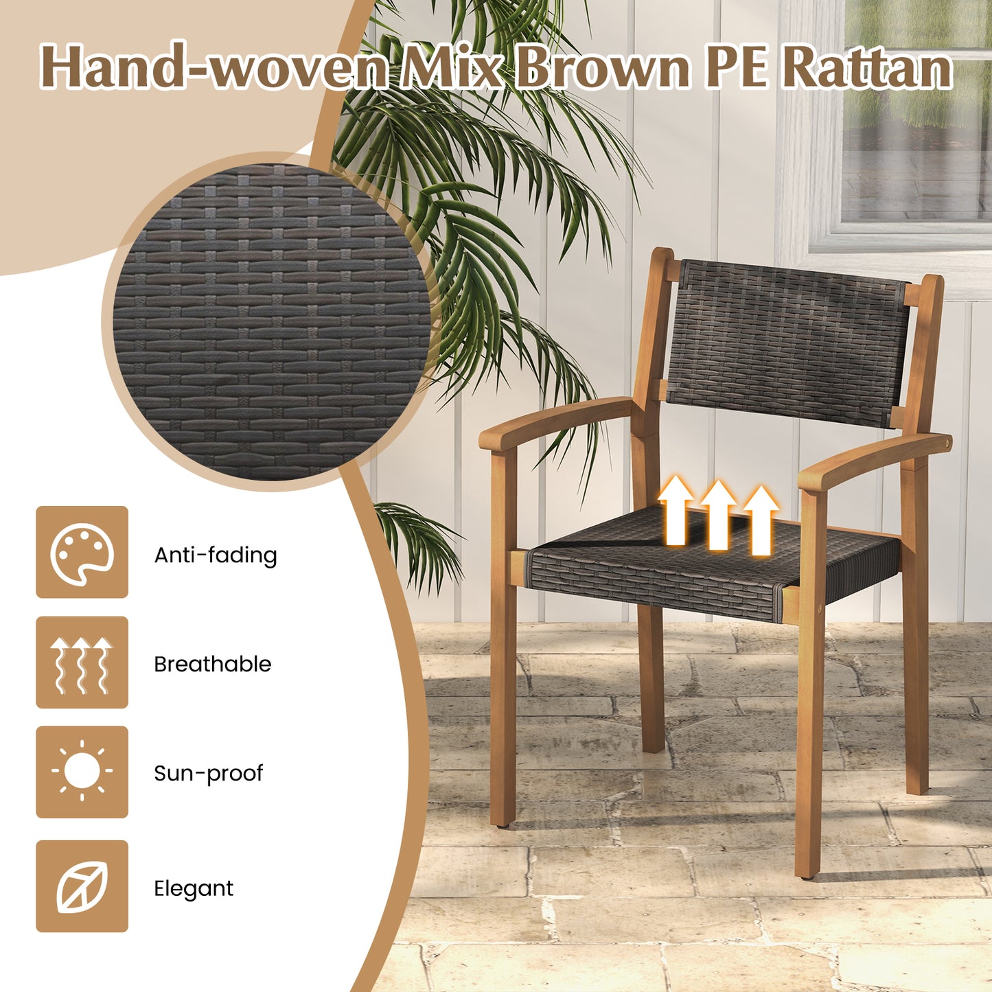 Stackable Wicker Dining Chairs Set of 2 - Mixed Brown