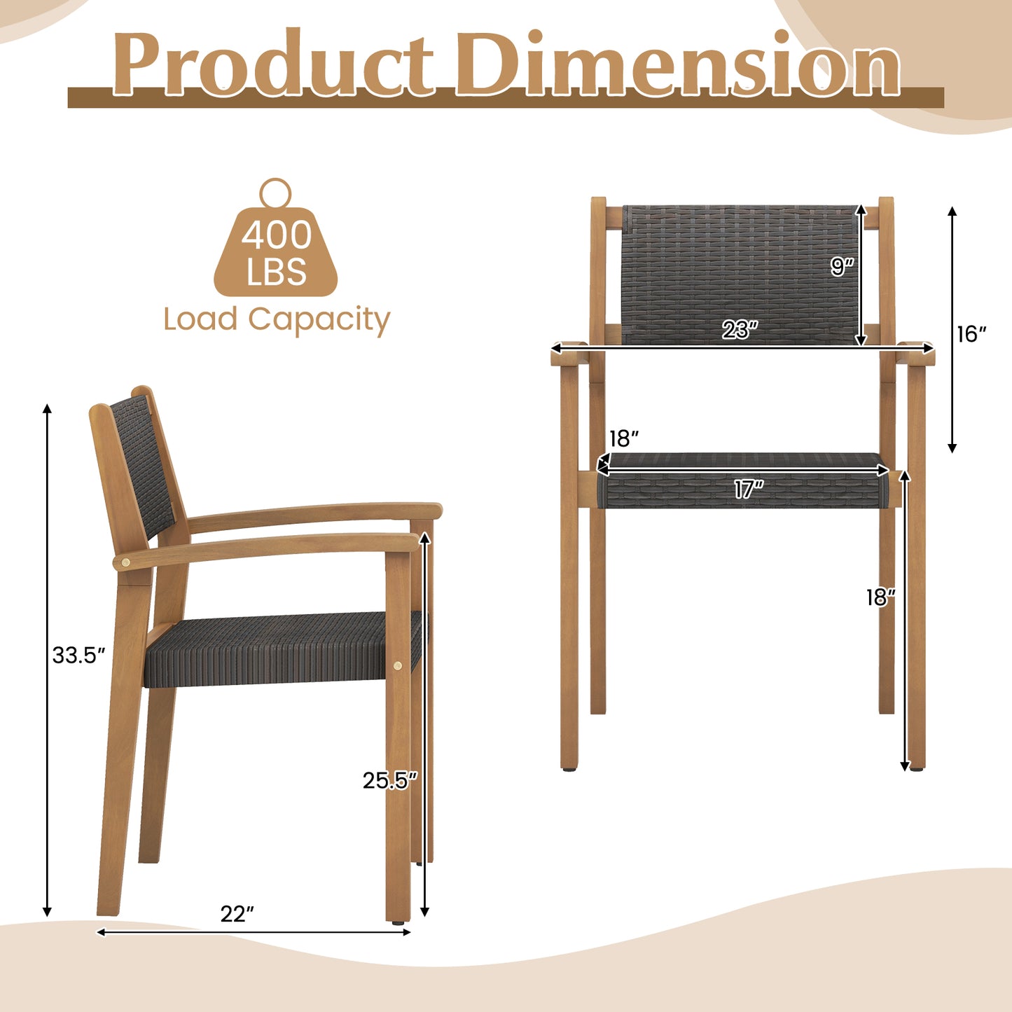 Stackable Wicker Dining Chairs Set of 2 - Mixed Brown