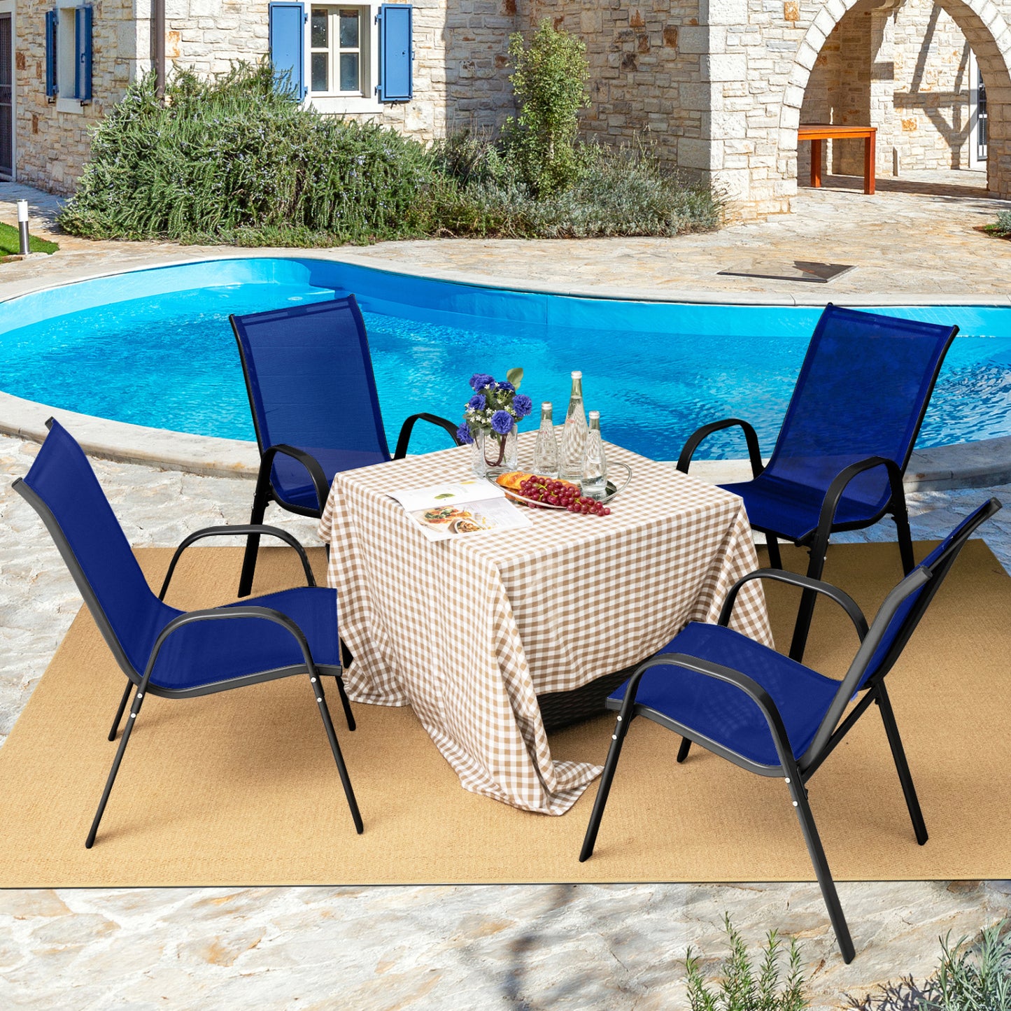 Stackable Patio Dining Chairs Set of 2 with Armrests