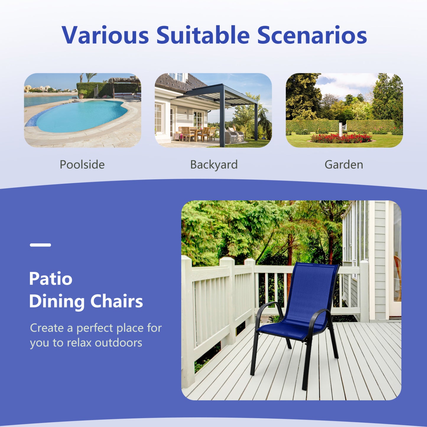 Stackable Patio Dining Chairs Set of 2 with Armrests