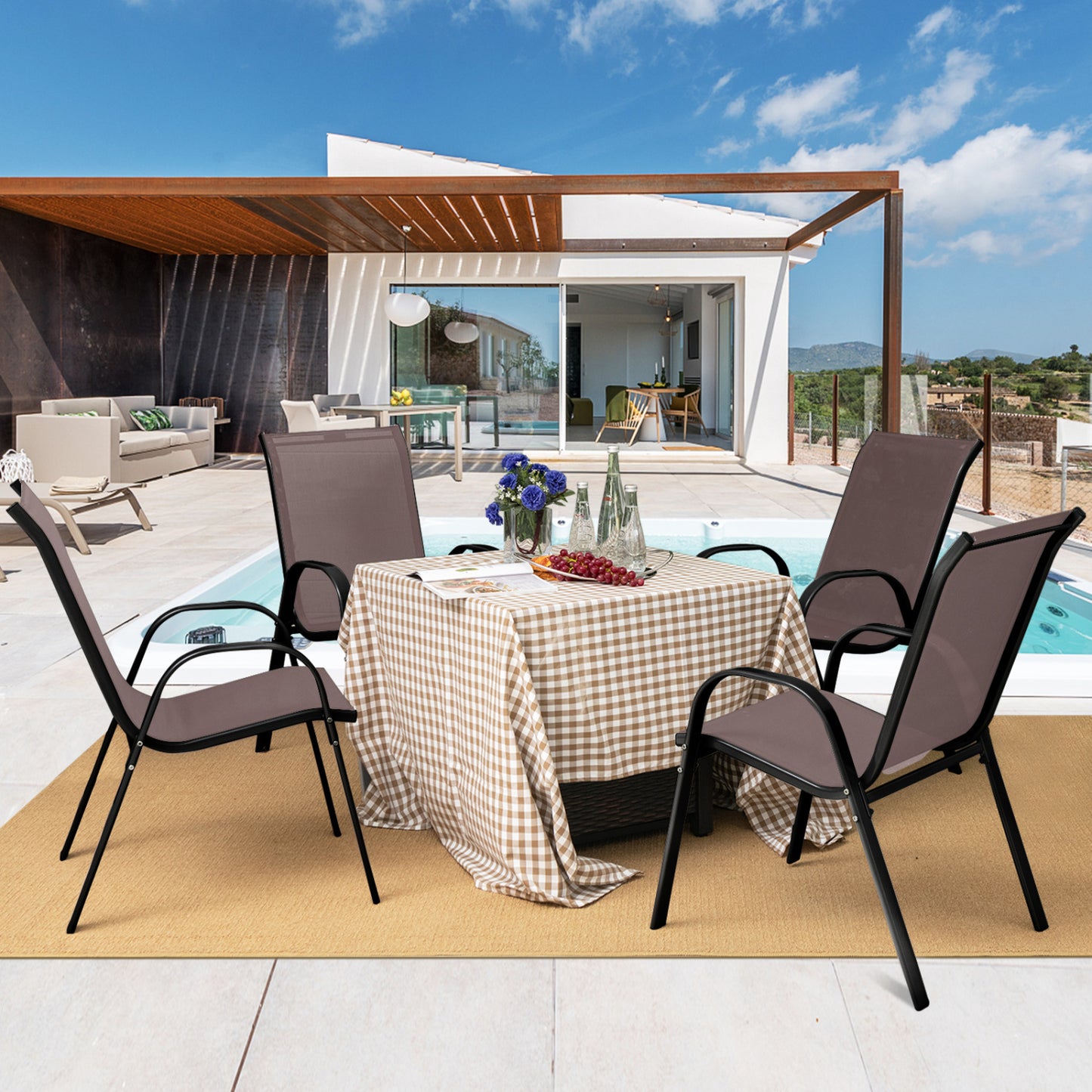 Stackable Patio Dining Chairs Set of 2 with Armrests