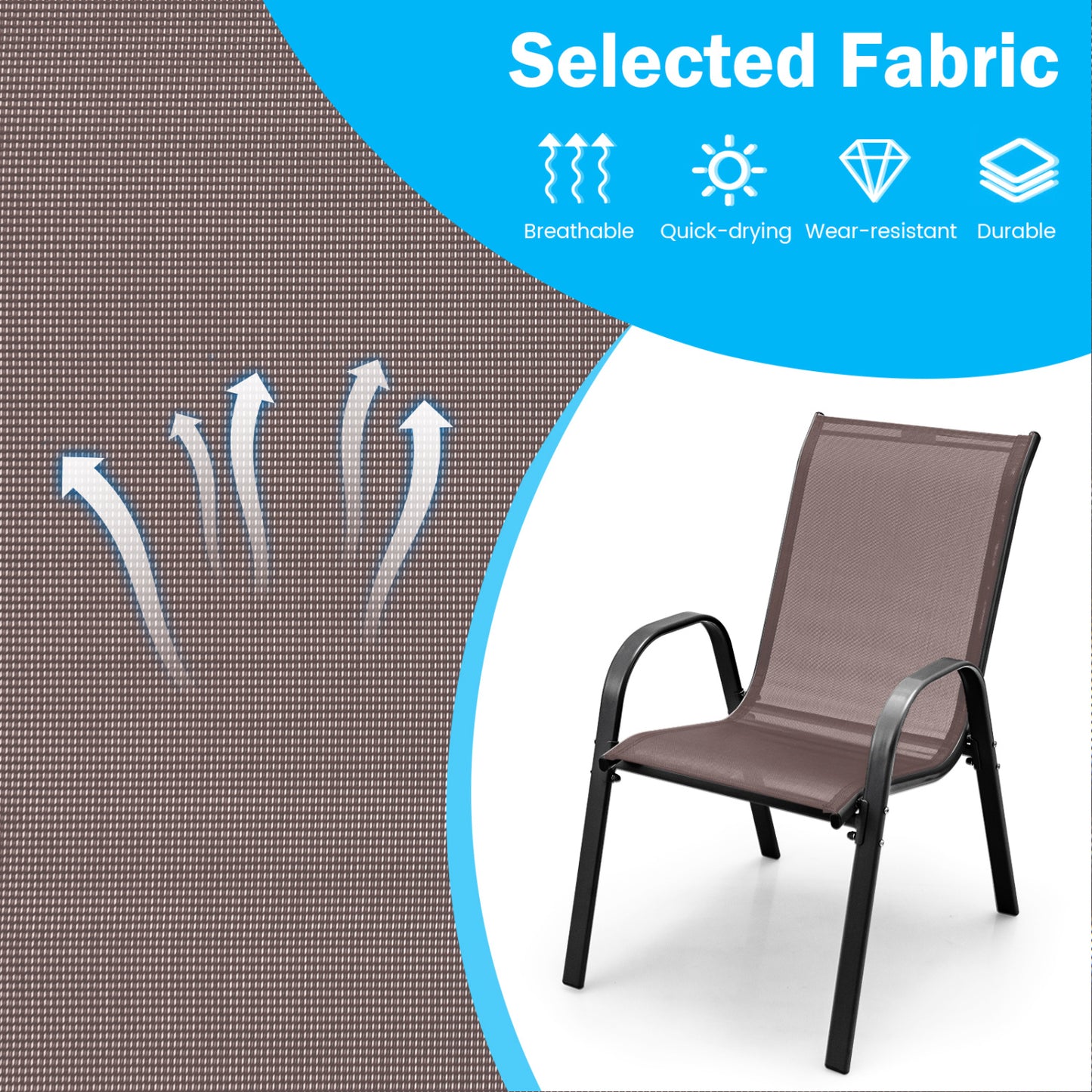 Stackable Patio Dining Chairs Set of 2 with Armrests
