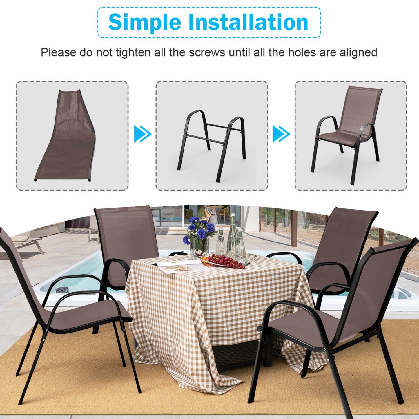 Stackable Patio Dining Chairs Set of 2 with Armrests