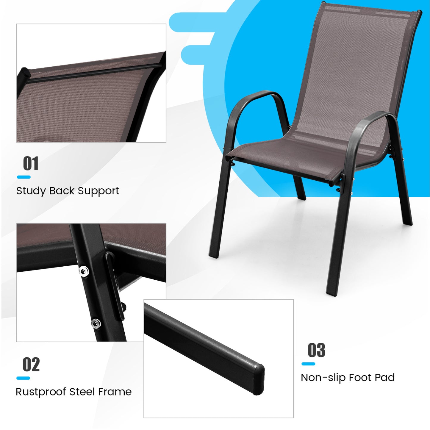 Stackable Patio Dining Chairs Set of 2 with Armrests