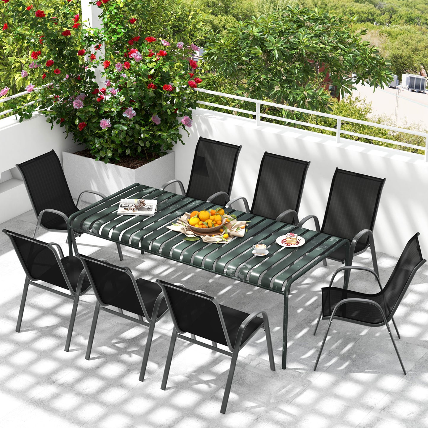 Stackable Patio Dining Chairs Set of 2 with Armrests