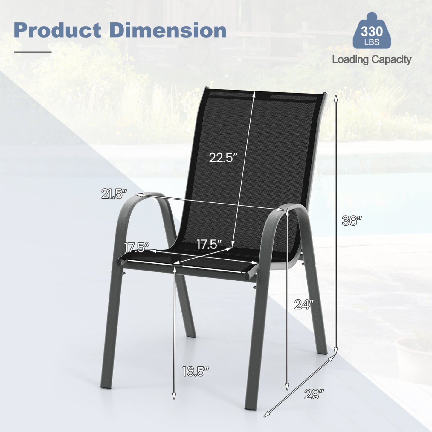 Stackable Patio Dining Chairs Set of 2 with Armrests