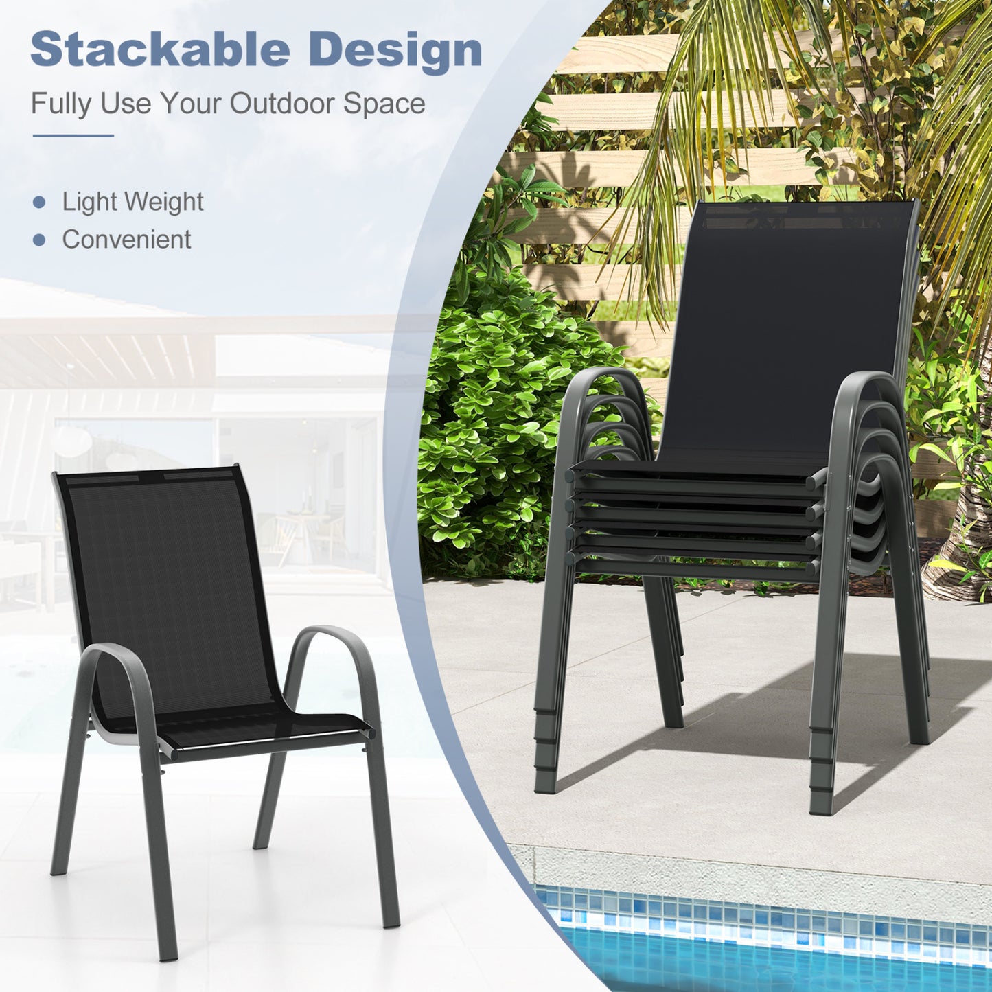 Stackable Patio Dining Chairs Set of 2 with Armrests