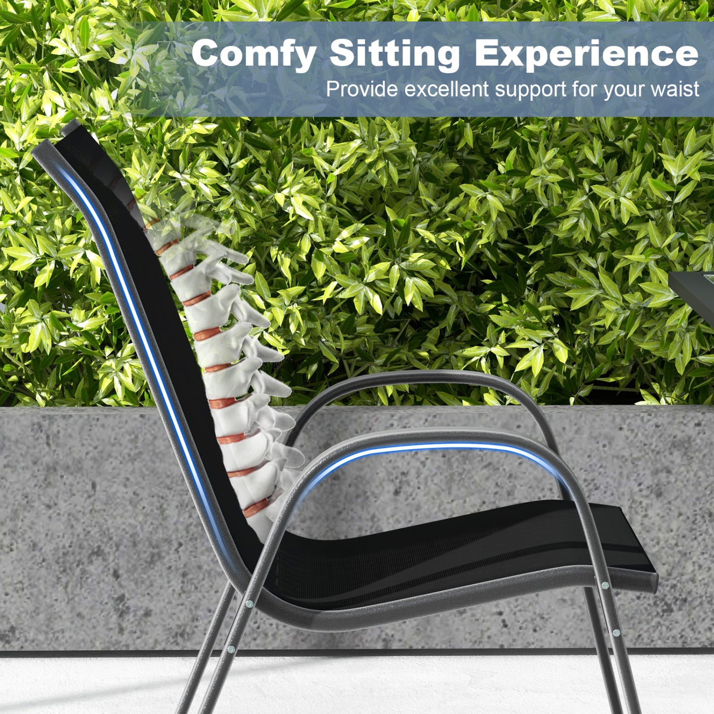 Stackable Patio Dining Chairs Set of 2 with Armrests