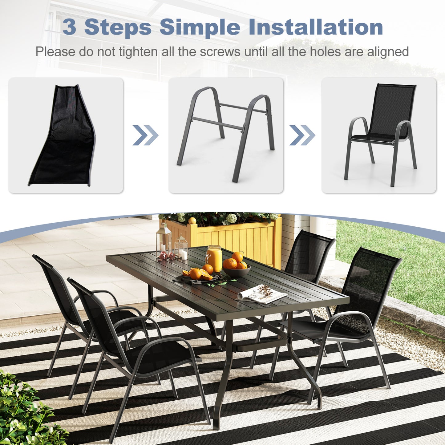 Stackable Patio Dining Chairs Set of 2 with Armrests