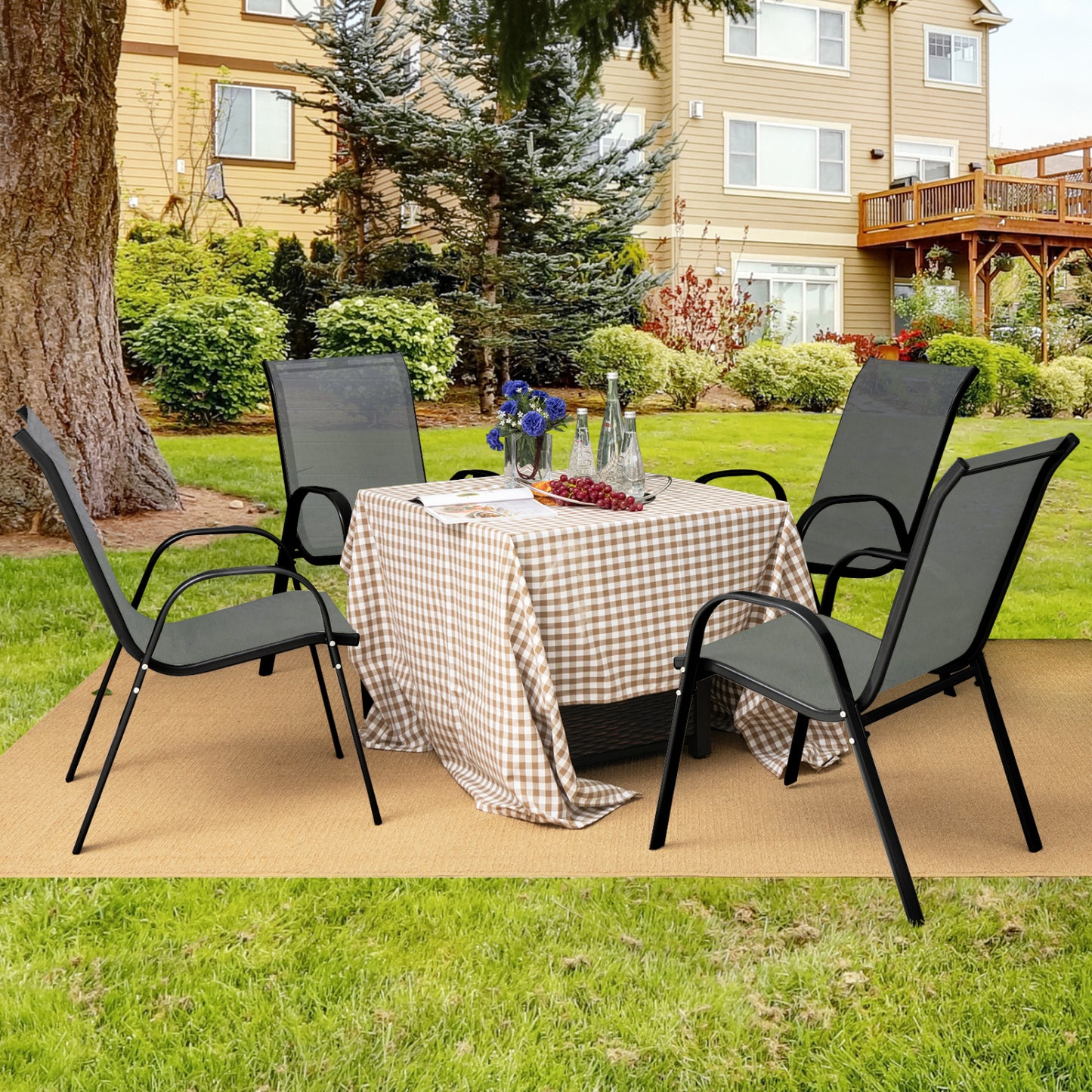 Stackable Patio Dining Chairs Set of 2 with Armrests