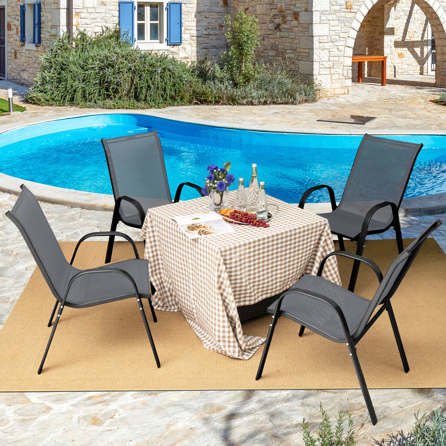 Stackable Patio Dining Chairs Set of 2 with Armrests