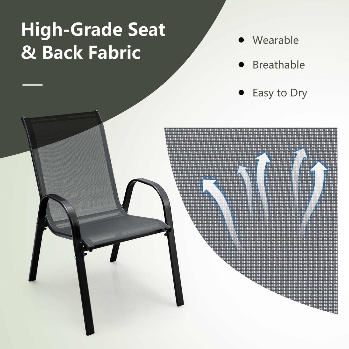 Stackable Patio Dining Chairs Set of 2 with Armrests