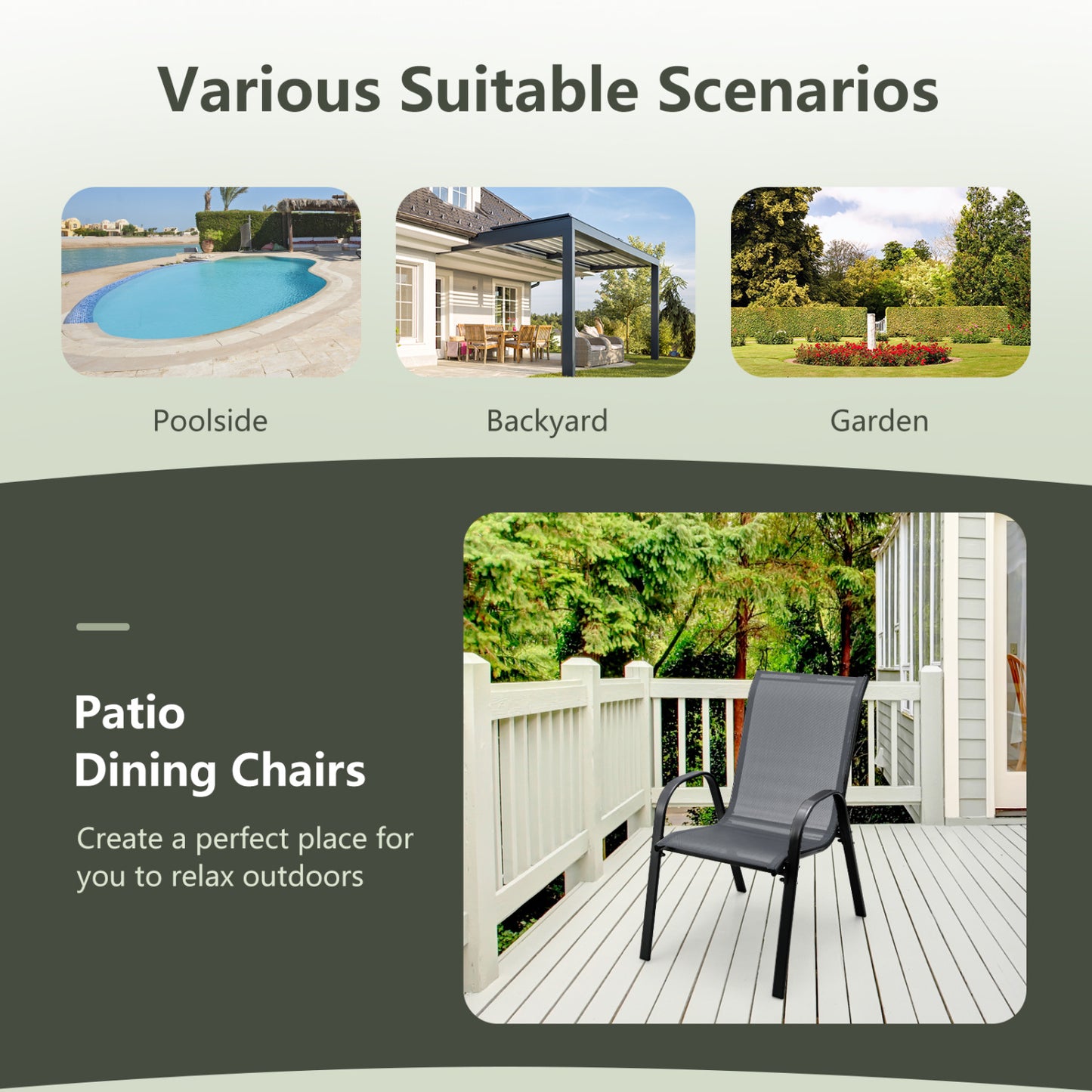 Stackable Patio Dining Chairs Set of 2 with Armrests