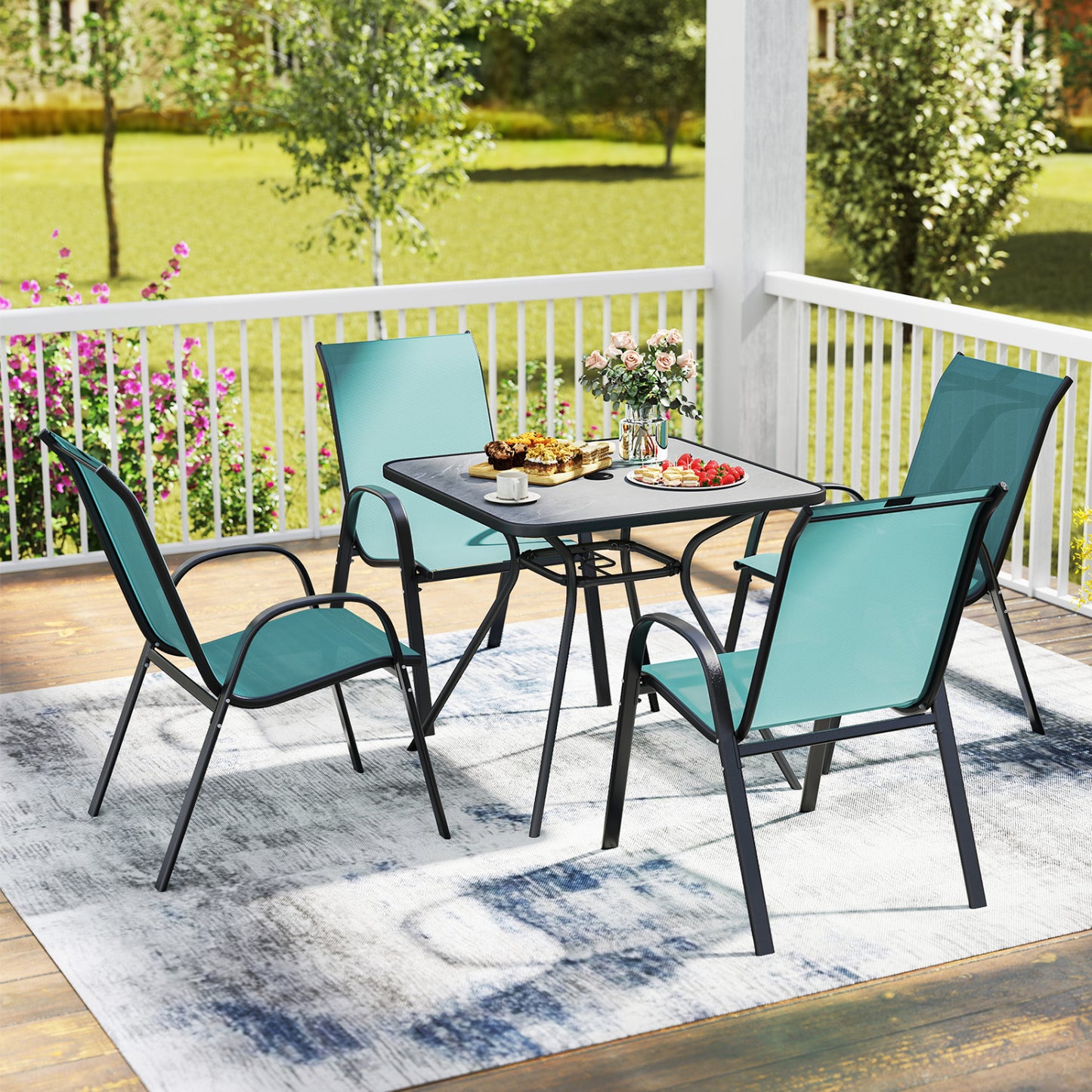 Stackable Patio Dining Chairs Set of 2 with Armrests