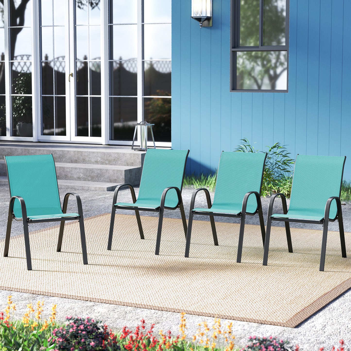 Stackable Patio Dining Chairs Set of 2 with Armrests