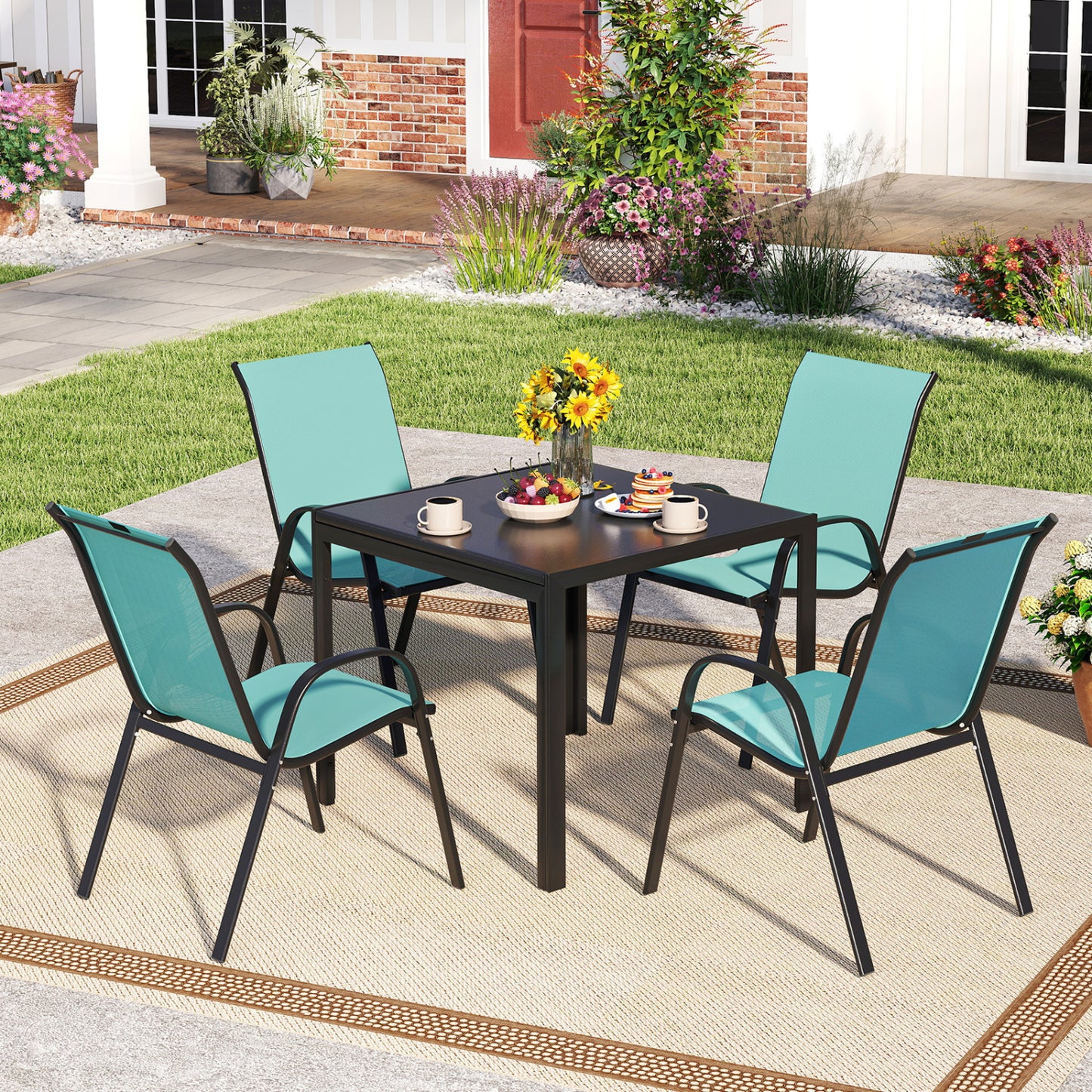 Stackable Patio Dining Chairs Set of 2 with Armrests