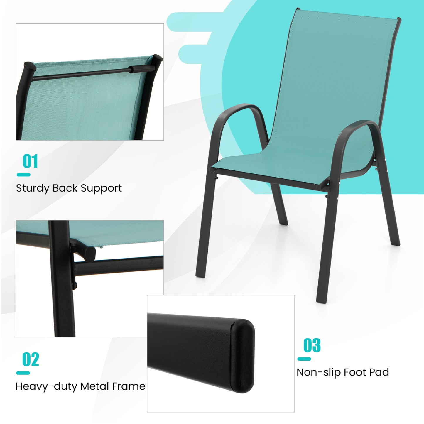 Stackable Patio Dining Chairs Set of 2 with Armrests