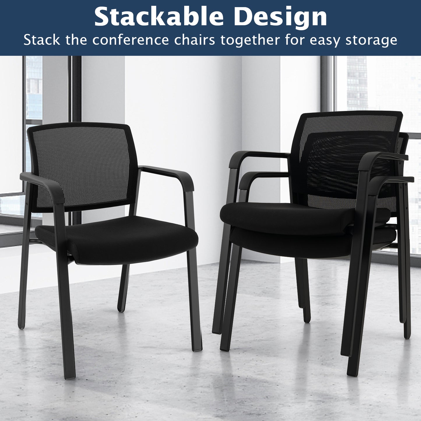 Stackable Reception Chairs with Padded Seat, Set of 2