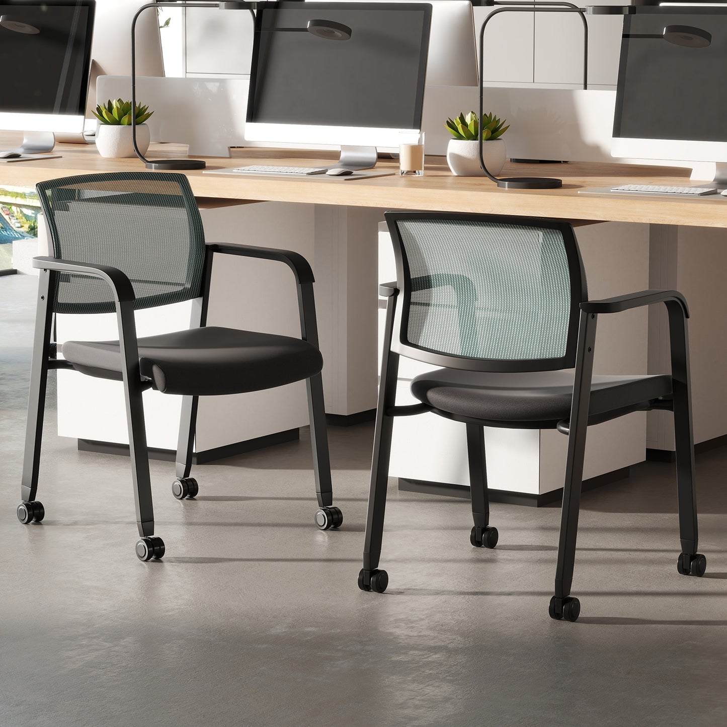 Stackable Rolling Office Chairs with Mesh Backrest, Set of 2