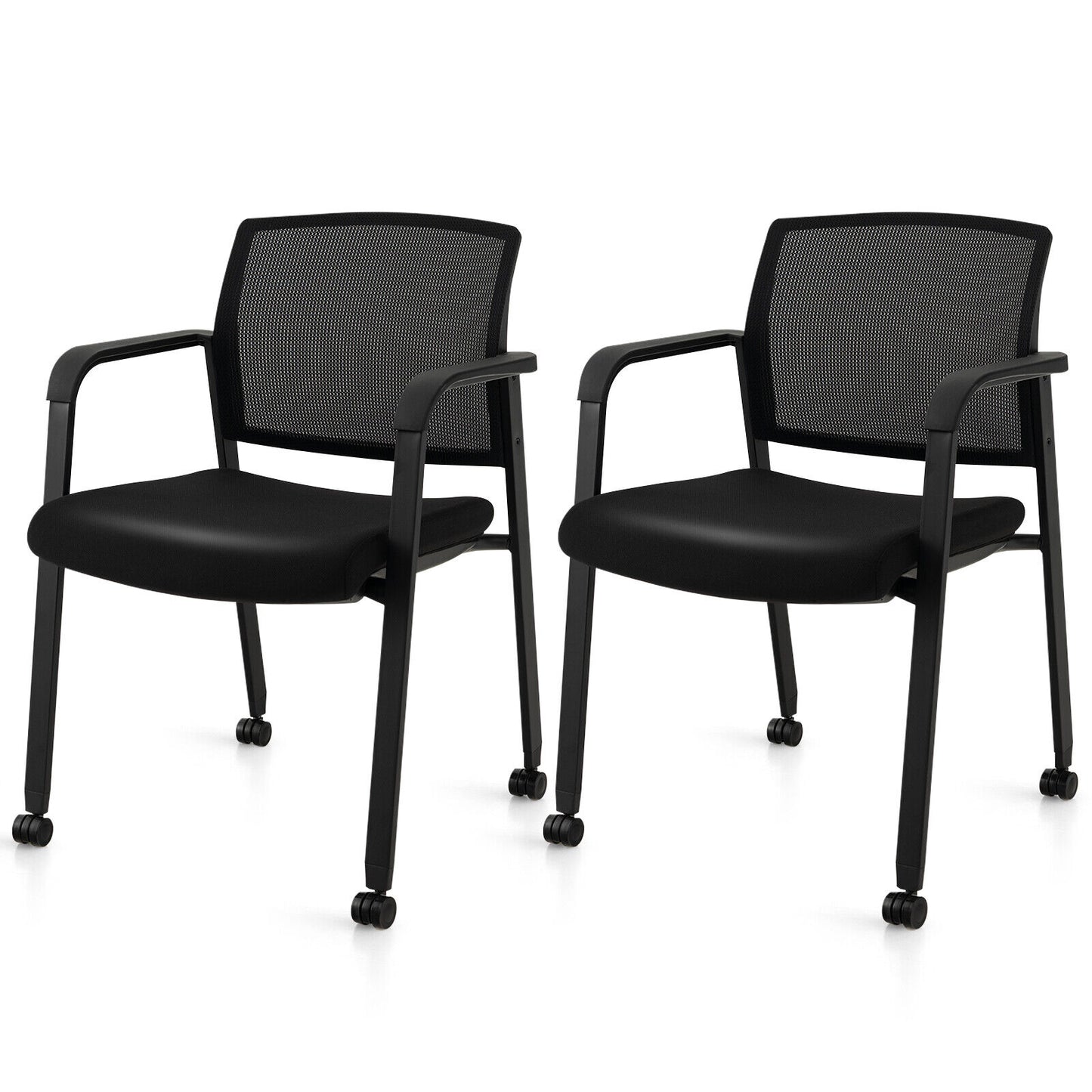 Stackable Rolling Office Chairs with Mesh Backrest, Set of 2