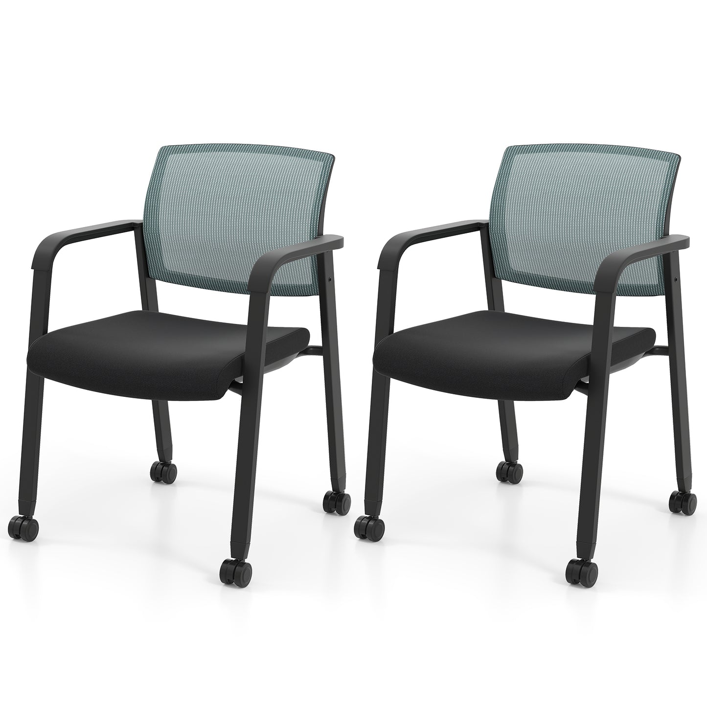 Stackable Rolling Office Chairs with Mesh Backrest, Set of 2