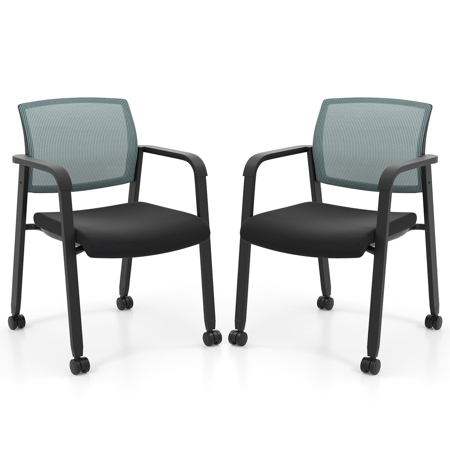 Stackable Rolling Office Chairs with Mesh Backrest, Set of 2