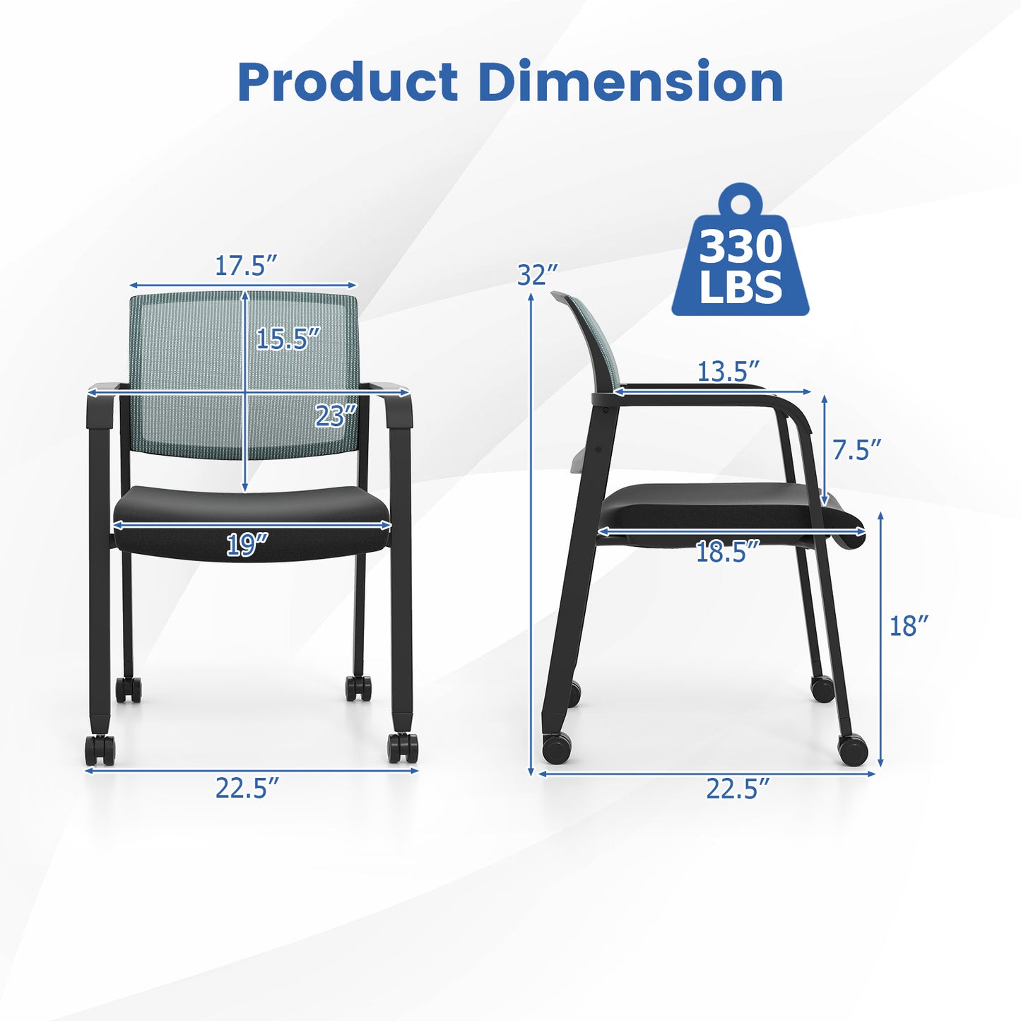 Stackable Rolling Office Chairs with Mesh Backrest, Set of 2