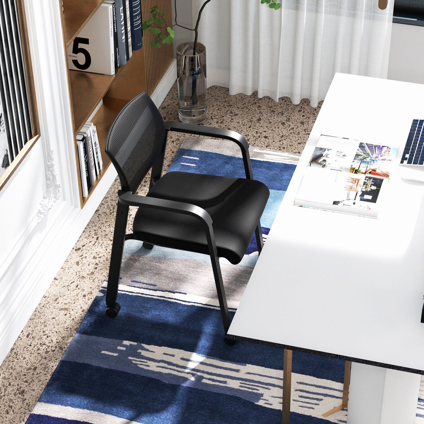 Stackable Rolling Office Chairs with Mesh Backrest, Set of 2