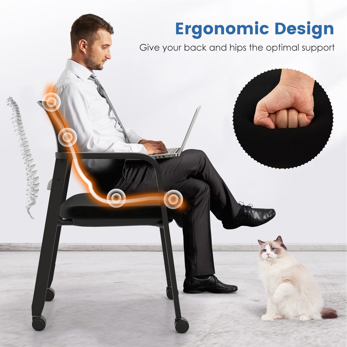 Stackable Rolling Office Chairs with Mesh Backrest, Set of 2