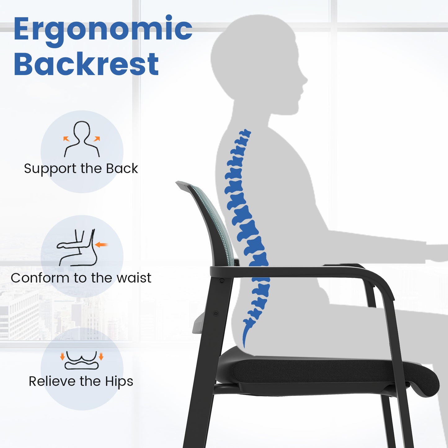 Stackable Rolling Office Chairs with Mesh Backrest, Set of 2