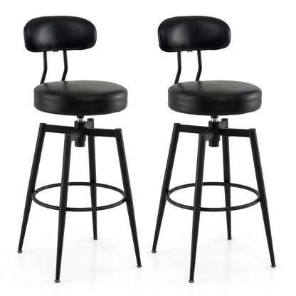Set of 2 Swivel Barstools Faux Leather with Upholstered Seat and Back