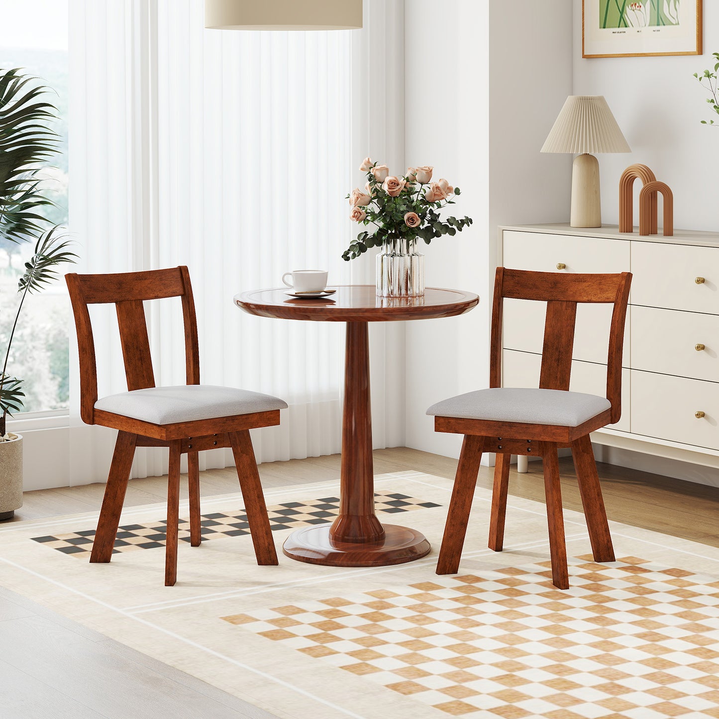 Swivel Dining Chairs Set of 2 with Rubber Wood Frame
