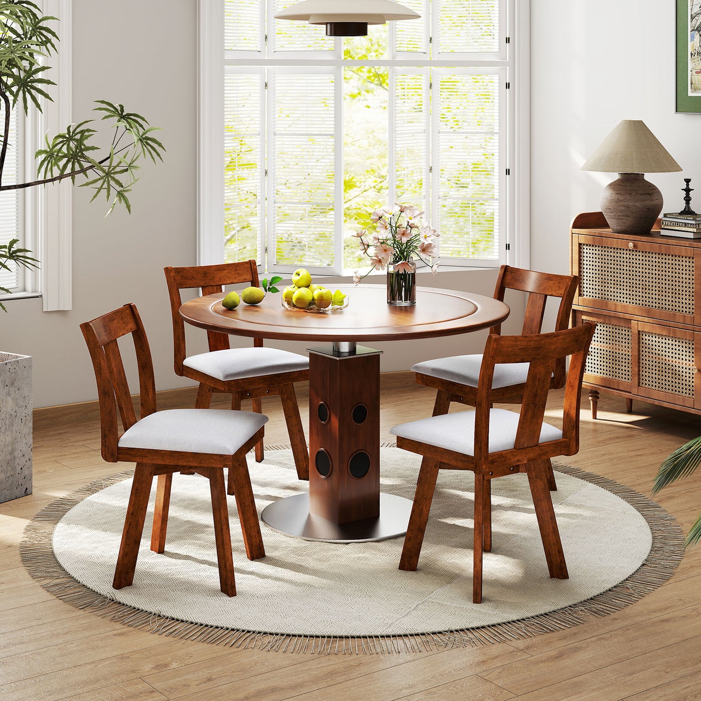 Swivel Dining Chairs Set of 2 with Rubber Wood Frame