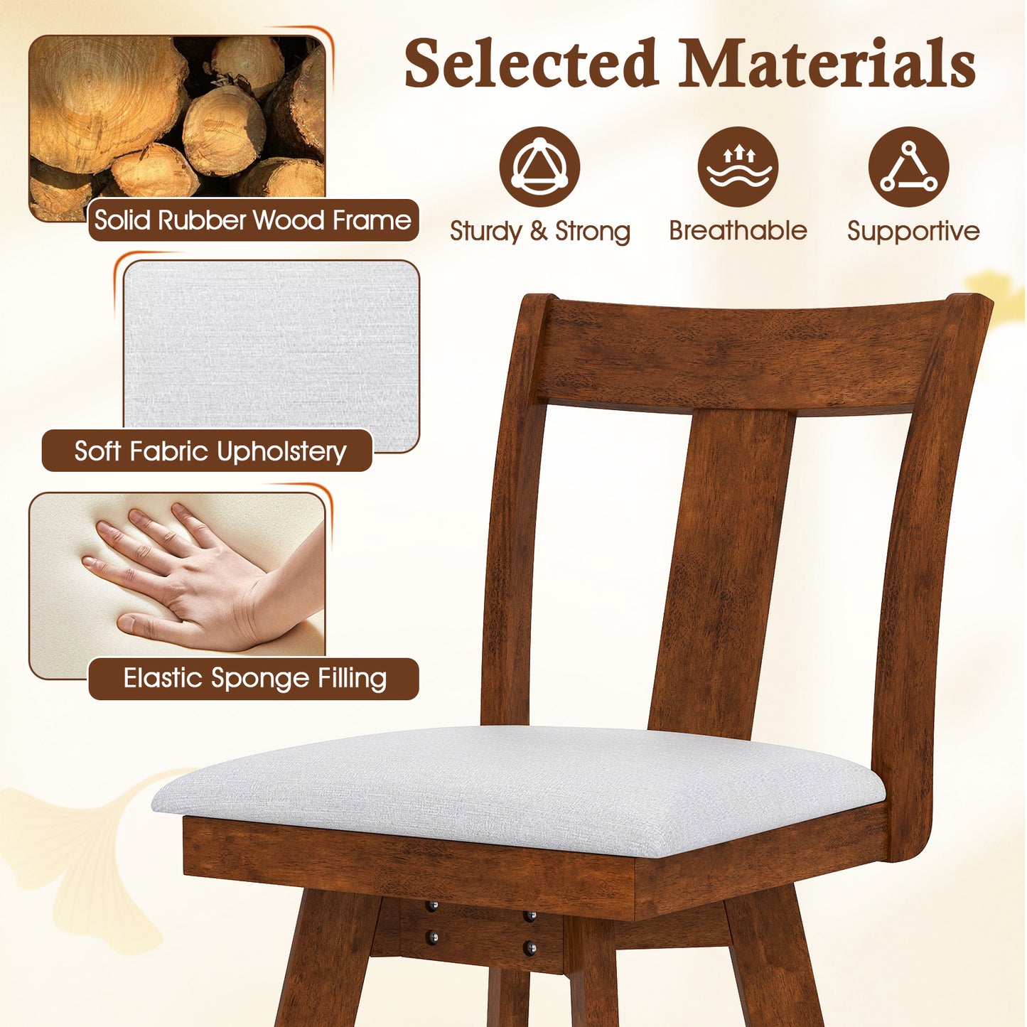 Swivel Dining Chairs Set of 2 with Rubber Wood Frame