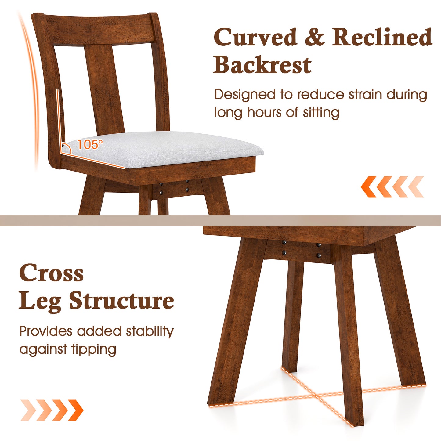 Swivel Dining Chairs Set of 2 with Rubber Wood Frame