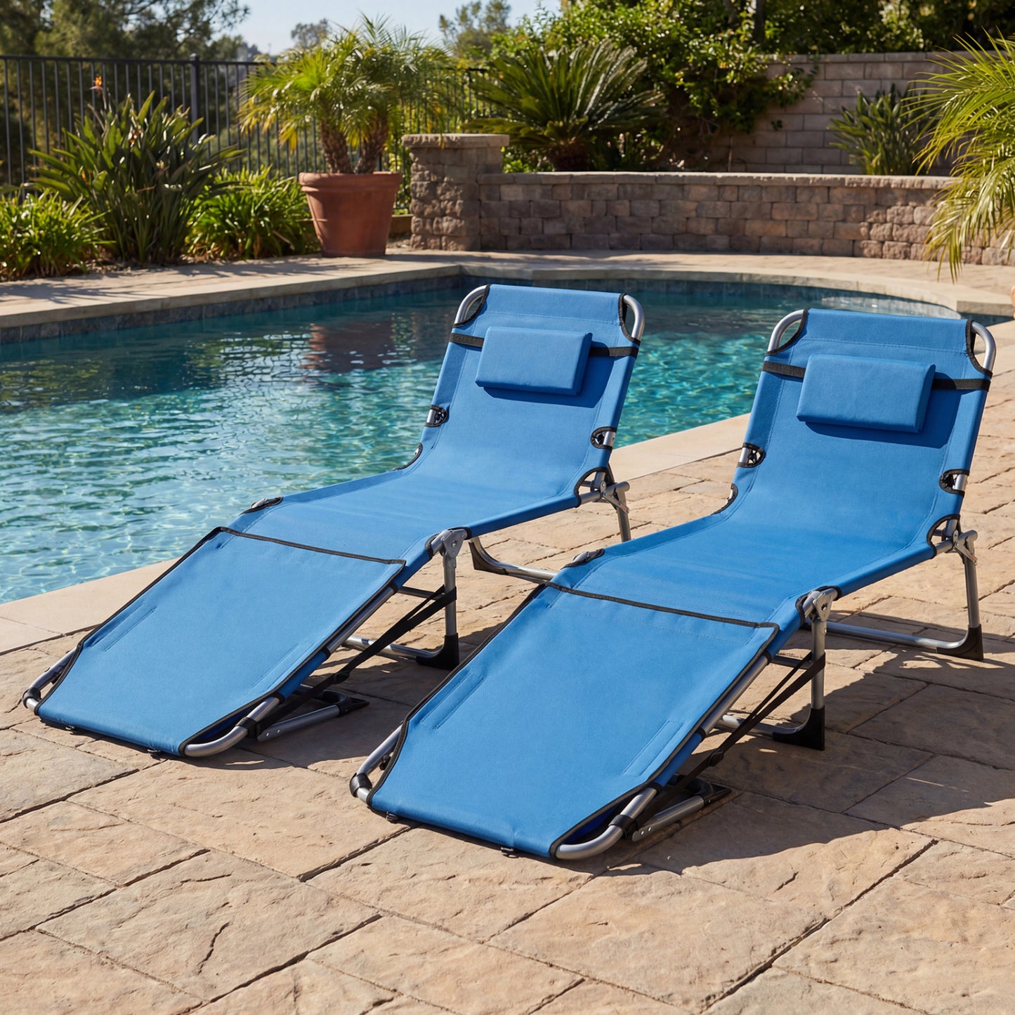Tanning Lounge Chairs Set of 2 with Face Hole & 4-Level Backrest