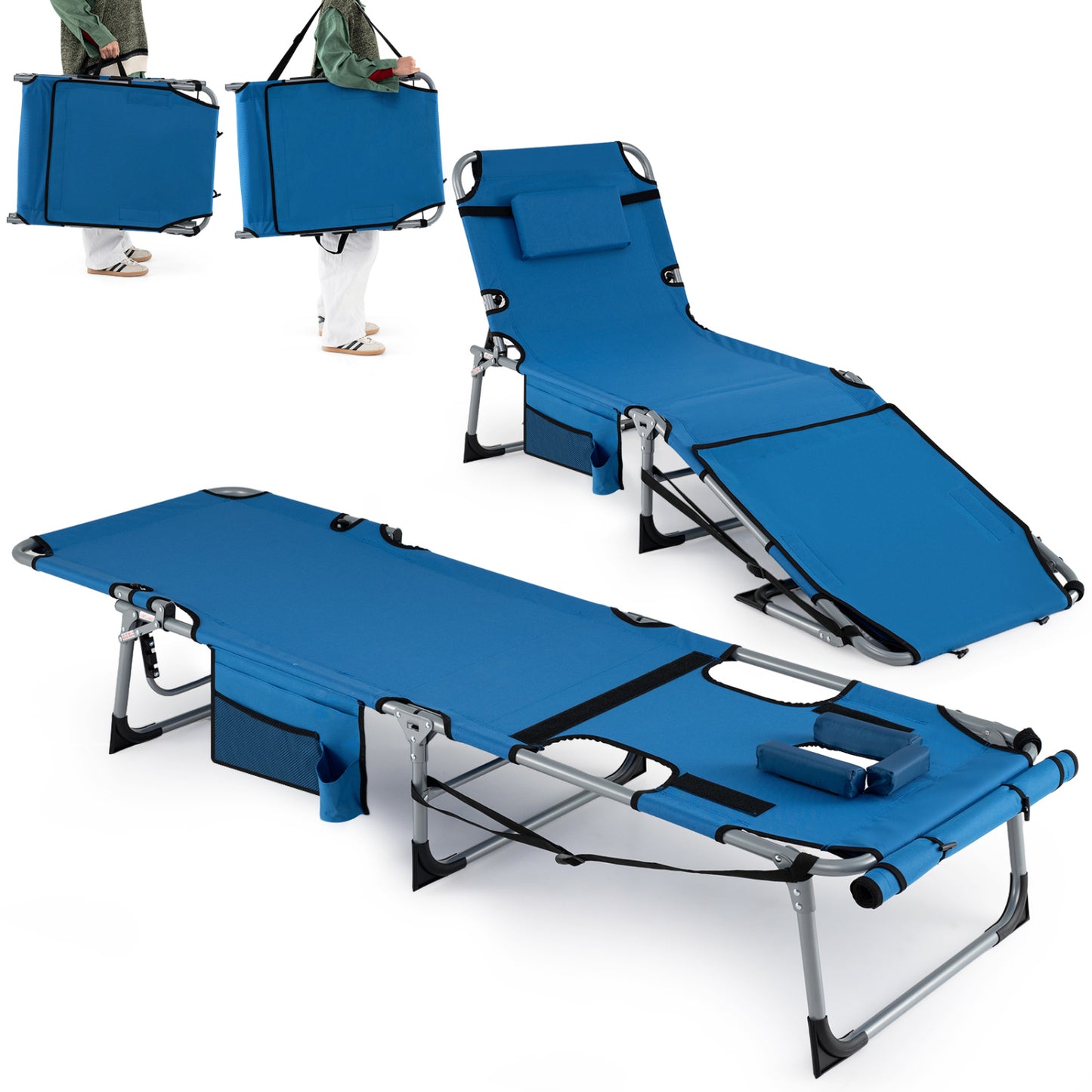 Tanning Lounge Chairs Set of 2 with Face Hole & 4-Level Backrest