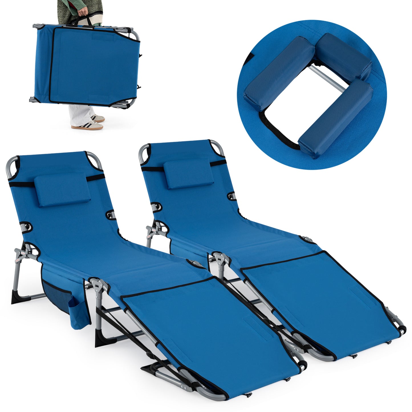 Tanning Lounge Chairs Set of 2 with Face Hole & 4-Level Backrest