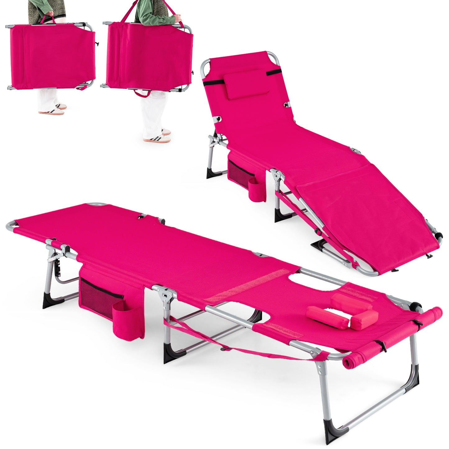 Tanning Lounge Chairs Set of 2 with Face Hole & 4-Level Backrest