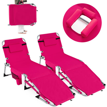 Tanning Lounge Chairs Set of 2 with Face Hole & 4-Level Backrest