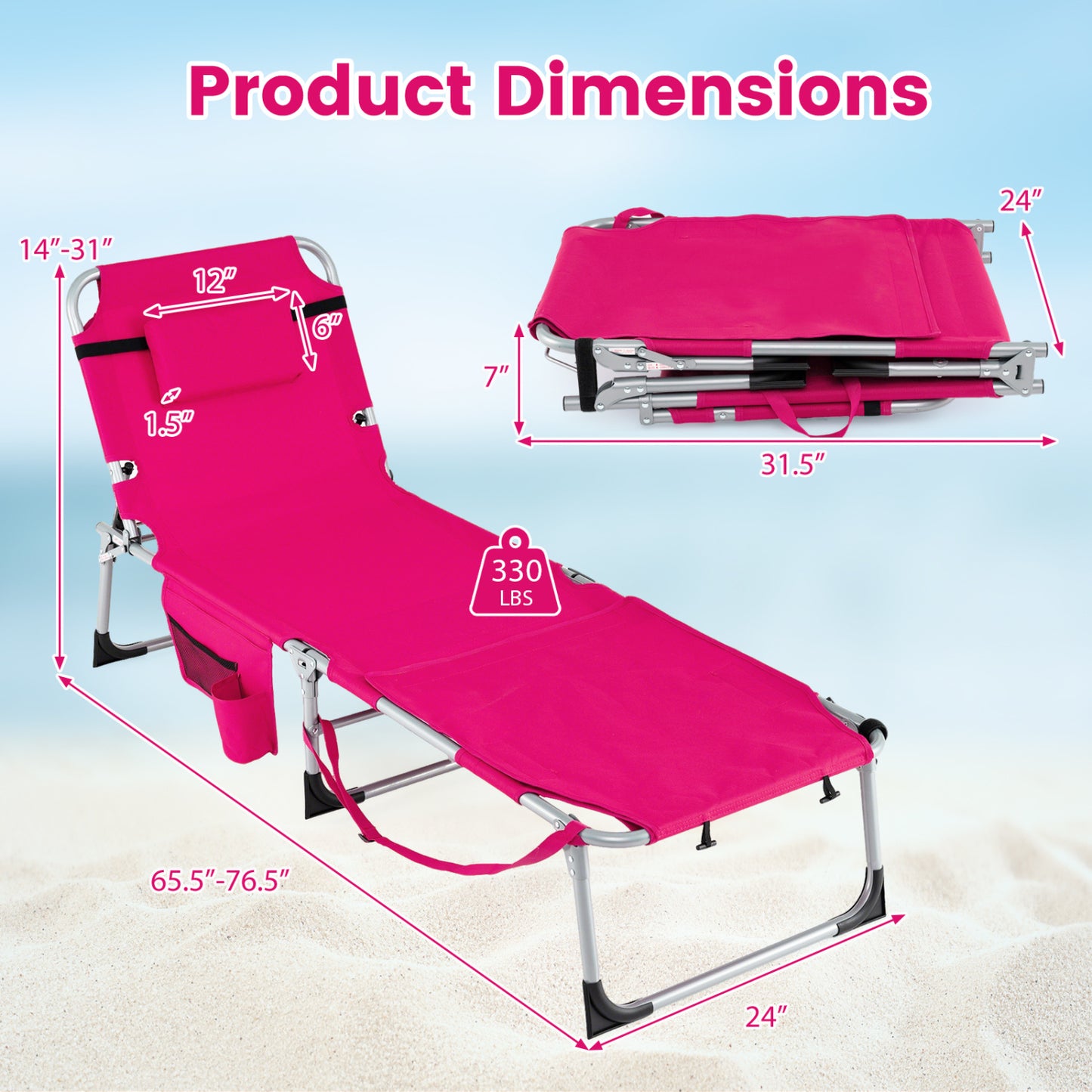 Tanning Lounge Chairs Set of 2 with Face Hole & 4-Level Backrest