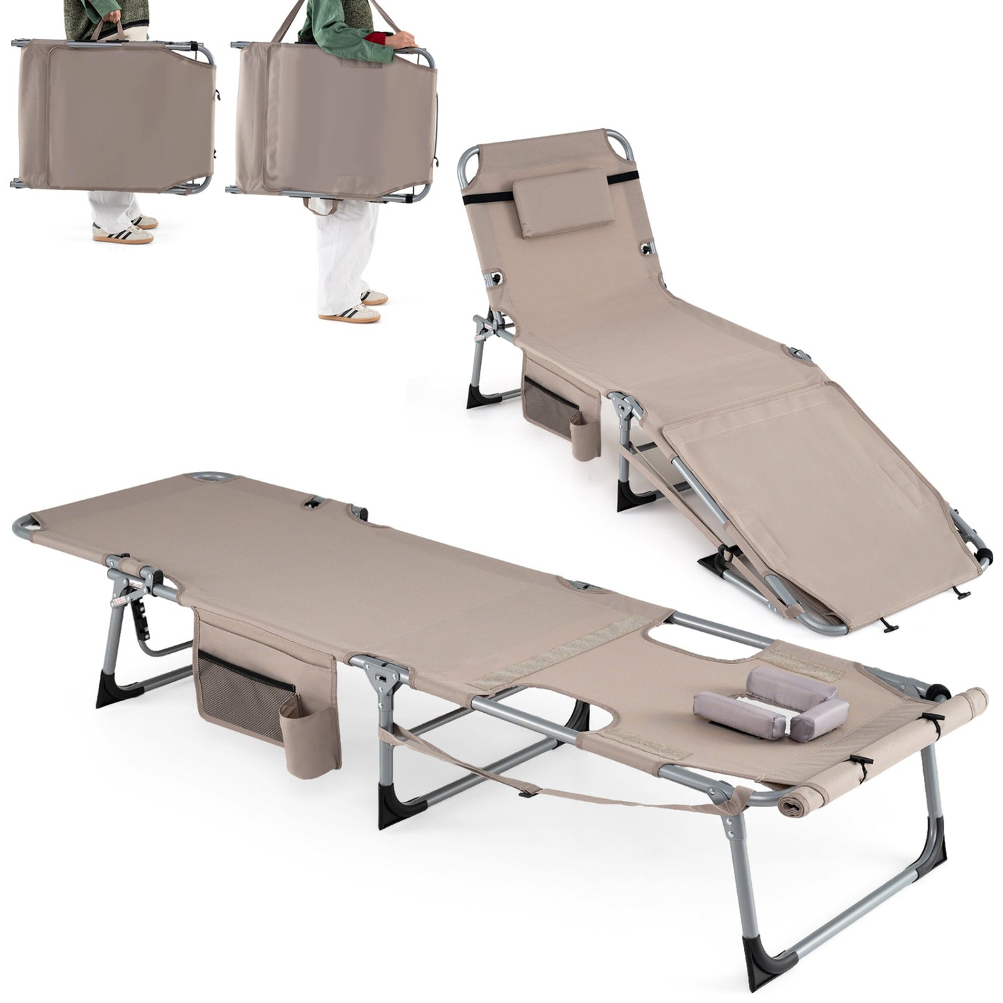 Tanning Lounge Chairs Set of 2 with Face Hole & 4-Level Backrest