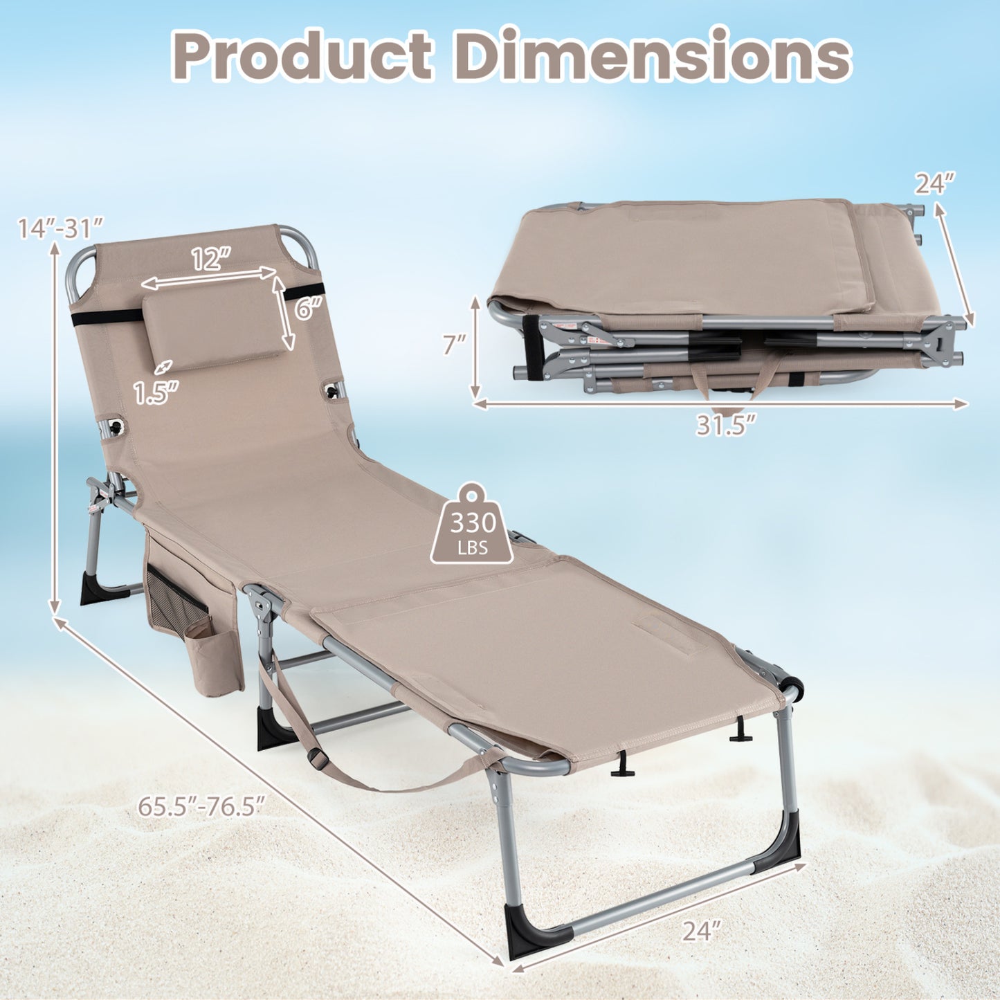 Tanning Lounge Chairs Set of 2 with Face Hole & 4-Level Backrest
