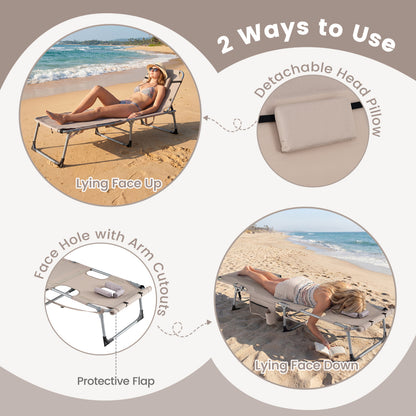 Tanning Lounge Chairs Set of 2 with Face Hole & 4-Level Backrest