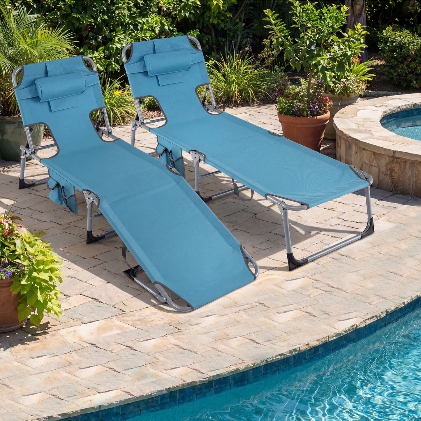 Adjustable Tanning Lounge Chair Set of 2 with Face Hole