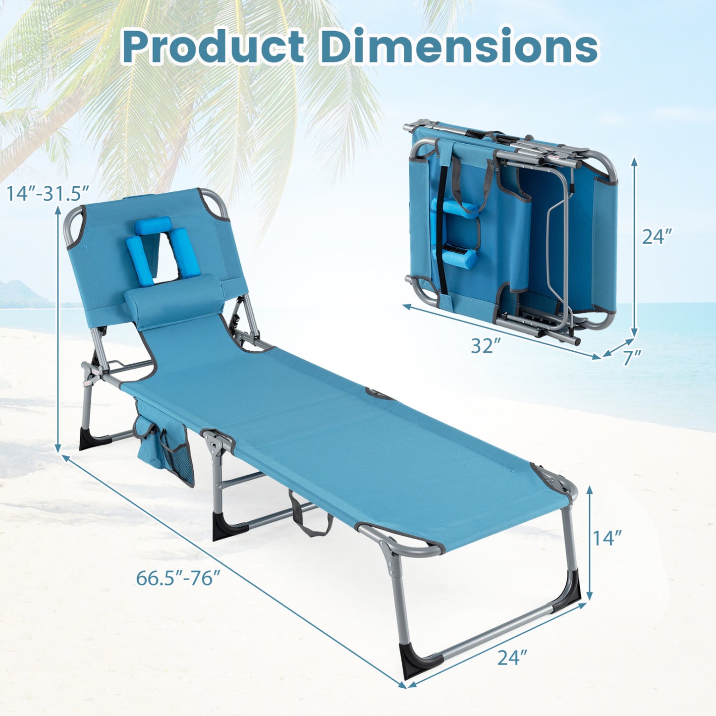 Adjustable Tanning Lounge Chair Set of 2 with Face Hole