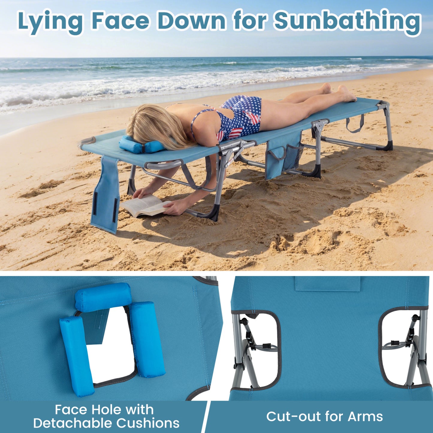 Adjustable Tanning Lounge Chair Set of 2 with Face Hole