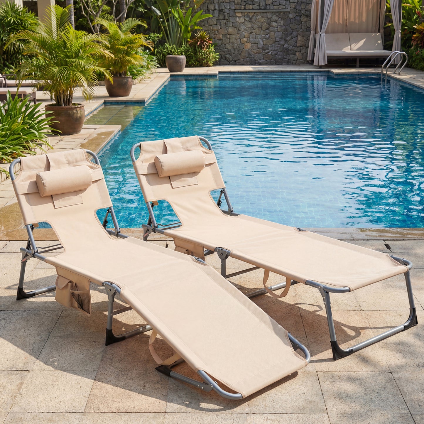 Adjustable Tanning Lounge Chair Set of 2 with Face Hole