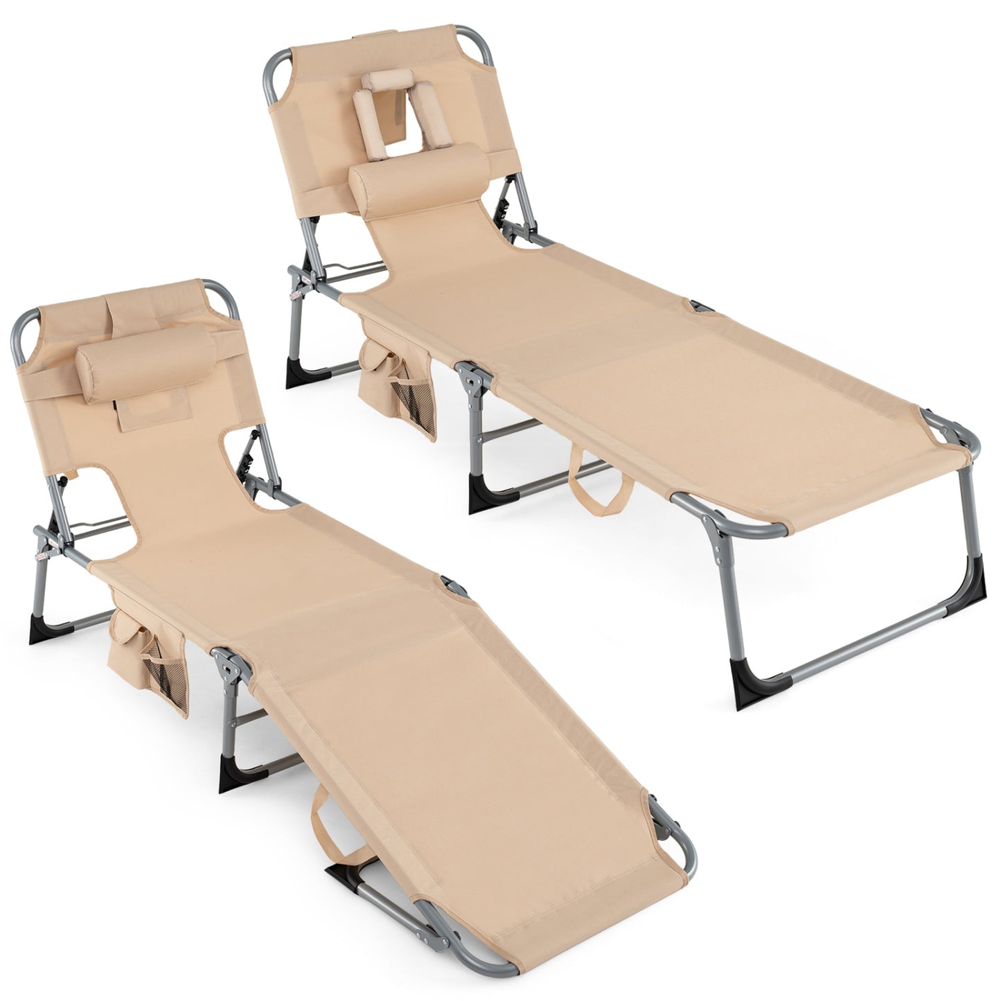 Adjustable Tanning Lounge Chair Set of 2 with Face Hole