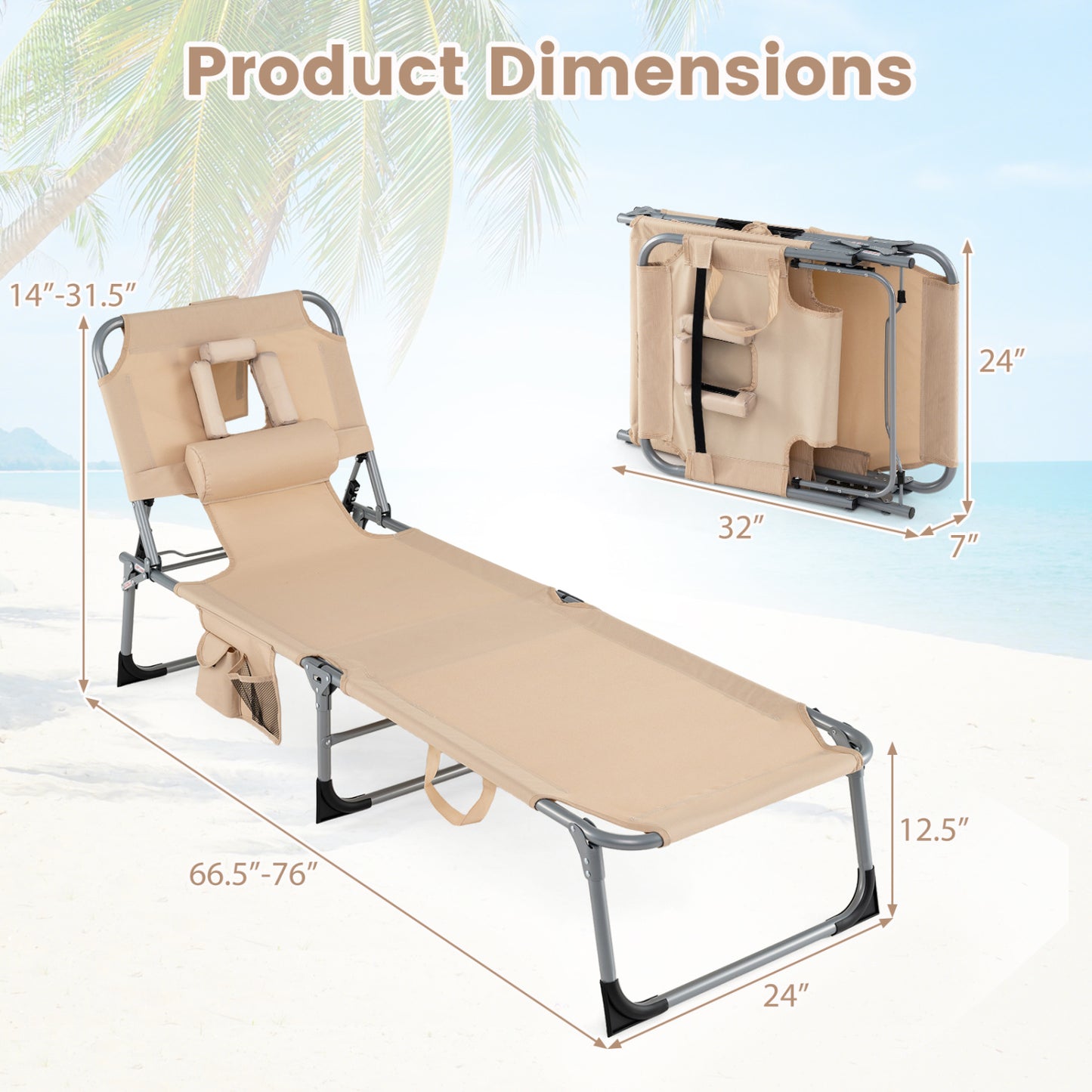 Adjustable Tanning Lounge Chair Set of 2 with Face Hole